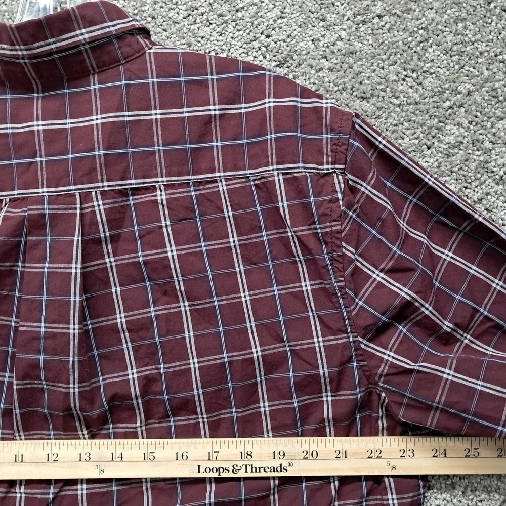 US Polo Assn Mens Large Burgundy Plaid Long Sleeve Button Down Shirt Maroon‎ L